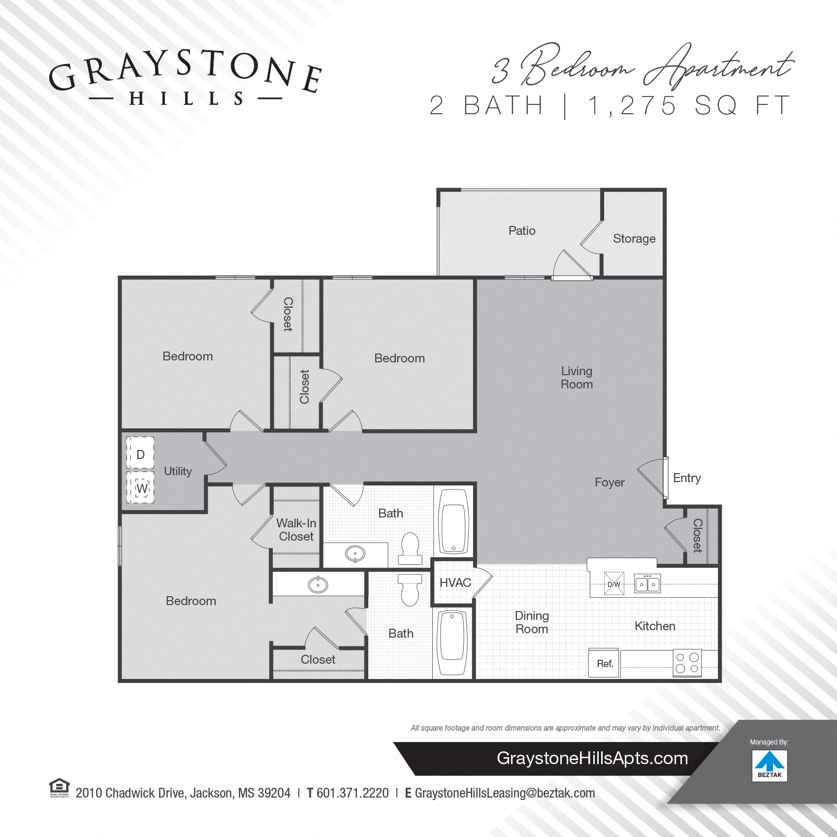Three Bedroom Two Bathroom floor plan